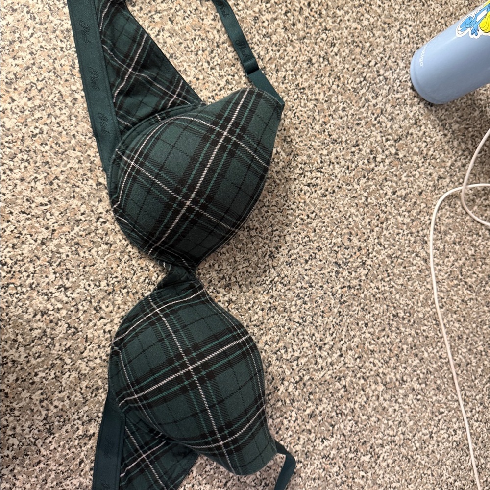 PINK Victoria's Secret Dark Green Plaid Push-Up Bra